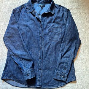 Uniqlo Women's Denim Button Down Shirt Cotton Size Large Navy Long-Sleeve